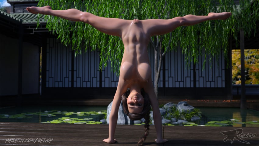 3d 3d_(artwork) abs action_pose athletic avatar_the_last_airbender barefoot braid breasts completely_nude daytime feet_up female_only flexible flower full_body garden gymnast hands_on_floor handstand hanging_breasts heart-shaped_pubic_hair innie_pussy japanese_house large_breasts lilypad naked nude outdoors pond pubic_hair pussy rewop rocks shaped_pubic_hair shiny_skin smile solo splits spread_legs sunlight thin_waist toned toned_female tree ty_lee upside-down upside-down_splits wooden_floor