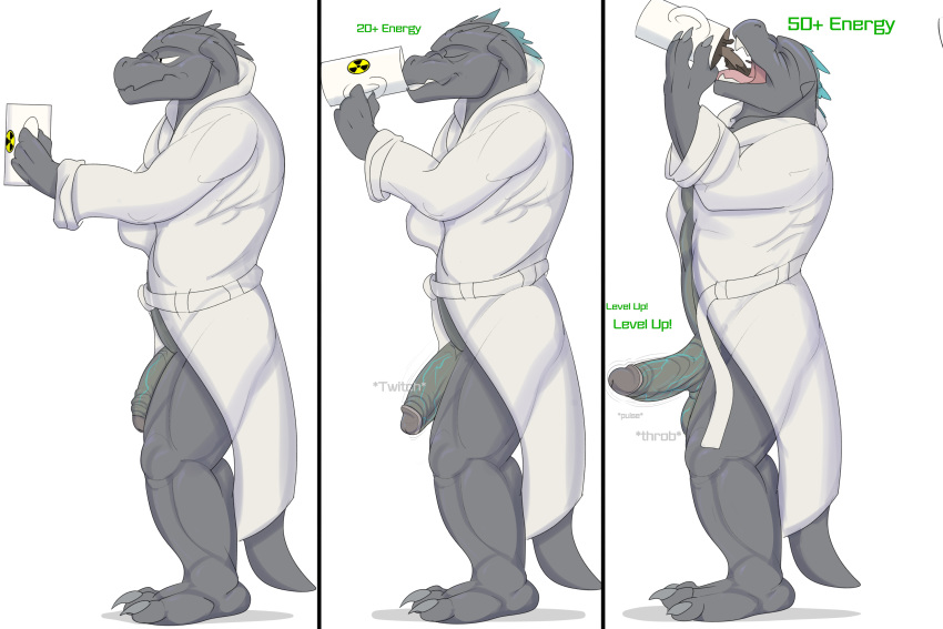 anthro balls claws clothing comic erection godzilla godzilla_(series) hi_res humor male male_only muscular muscular_male penis reptile retracted_foreskin scalie sirbossy1 standing toho uncut vein veiny_penis video_games