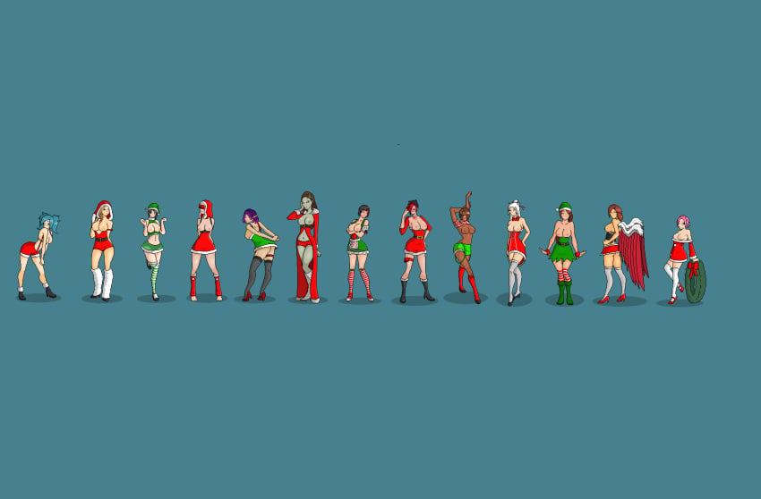 2d alternate_costume ash_(paladins) cassie_(paladins) christmas elf evie_(paladins) female female_only furia_(paladins) golem inara_(paladins) kinessa_(paladins) lian_(paladins) maeve_(paladins) mineral_fauna mineral_humanoid multiple_girls paladins rock_creature rock_humanoid seris_(paladins) simple_background skye_(paladins) stone_body stone_skin video_games vivian_(paladins) ying_(paladins)