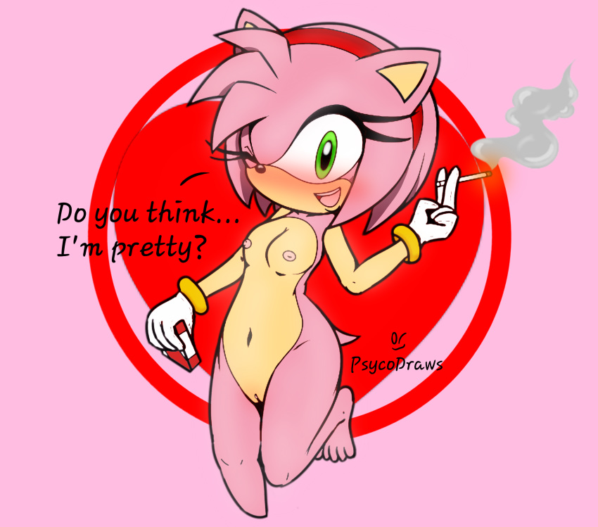 amy_rose breasts cigarette cigarette_pack dialogue female fetish furry hedgehog nipples nude psycodraws pussy smoke smoking smoking_fetish sonic_(series) text young