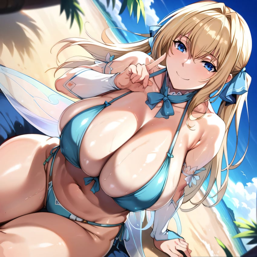 1girls ai_generated alternate_breast_size amagi_brilliant_park beach big_breasts bikini bostin breasts busty cleavage curvaceous curvy curvy_body curvy_female curvy_figure female huge_breasts large_breasts outdoors sitting solo sweat sweating sweaty sweaty_body sweaty_breasts sylphy_(amaburi) thick_thighs thighs venus_body voluptuous