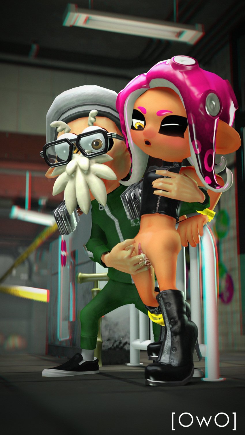 1boy 1girls 3d age_difference agent_8_(octo_expansion) agent_8_(splatoon) blush blushing cap'n_cuttlefish clothing cuttlefish dripping dripping_pussy finger_fuck fingering glasses hand_on_breast hand_on_railing latex latex_clothing nintendo octoling octoling_girl octopus_girl octopus_humanoid older_dom_younger_sub older_male one_eye_closed owalt_sfm owo_sfm pink_hair sfm source_filmmaker splatoon splatoon_(series) splatoon_2 splatoon_2:_octo_expansion subway subway_station vagina watermark yellow_eyes younger_female