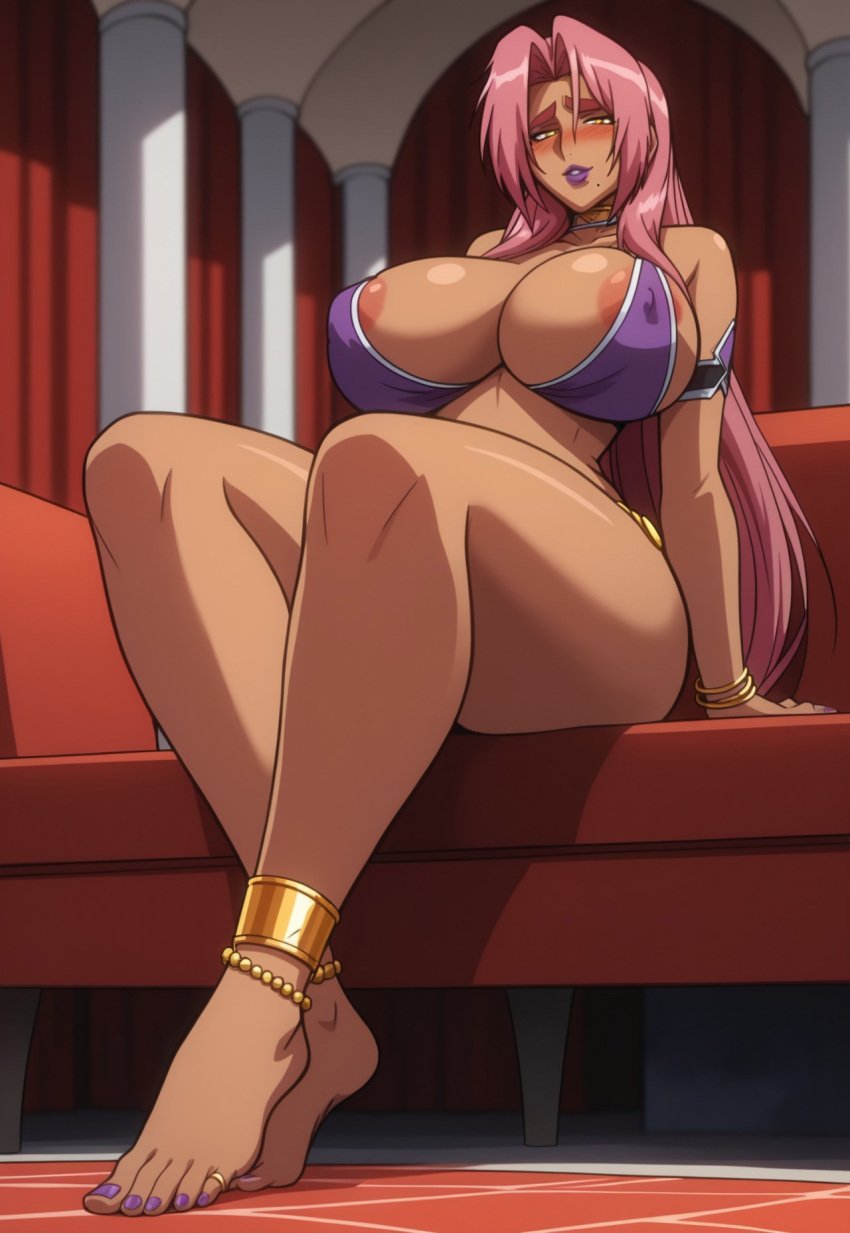 ai_generated brown_skin dark-skinned_female dark_skin female foot_fetish human human_female ingrid_(taimanin_asagi) pink_hair solo solo_female taimanin_(series)