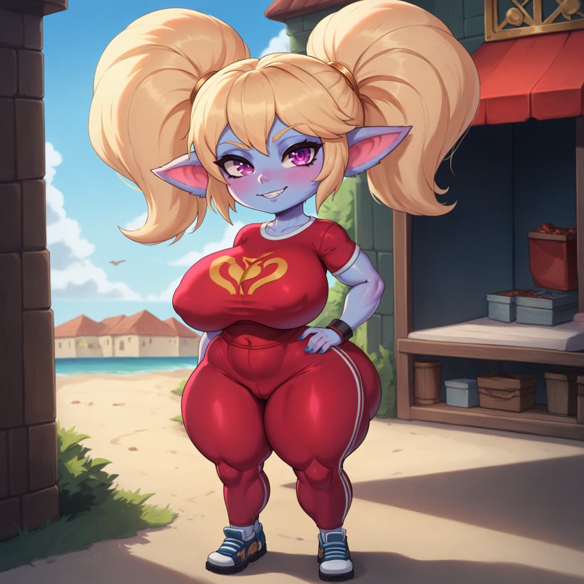 ai_generated big_ass big_breasts blonde_hair curvy forest huge_ass large_ass league_of_legends original outdoors outside poppy self_upload shortstack small_waist thecook thick_ass thick_thighs twintails voluptuous yordle