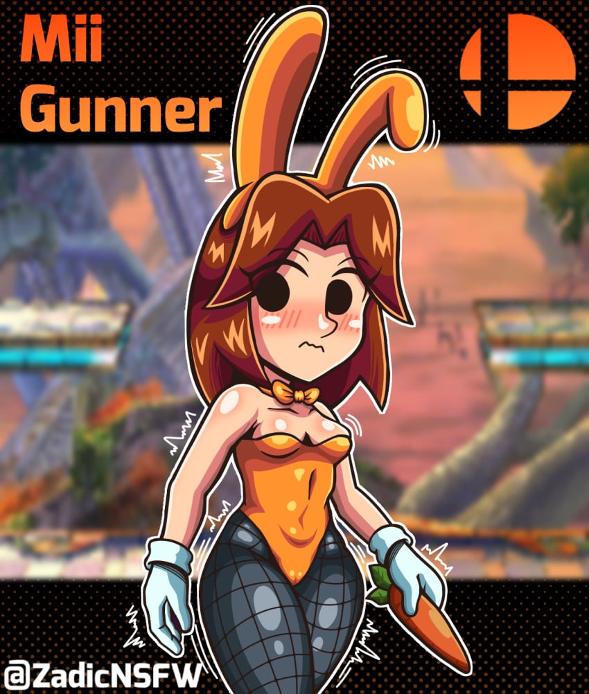 1female 1girls ass big_ass big_thighs black_bodysuit bodysuit breasts brown_hair bunnysuit cameltoe female female_only gloves looking_to_the_side mii mii_gunner mii_gunner_(smash_4) navel nintendo orange_background posing skin_tight solo solo_female solo_focus super_smash_bros. super_smash_bros._for_nintendo_3ds_and_wii_u thick thick_ass thick_thighs thighs voluptuous voluptuous_female wide_hips zadicnsfw