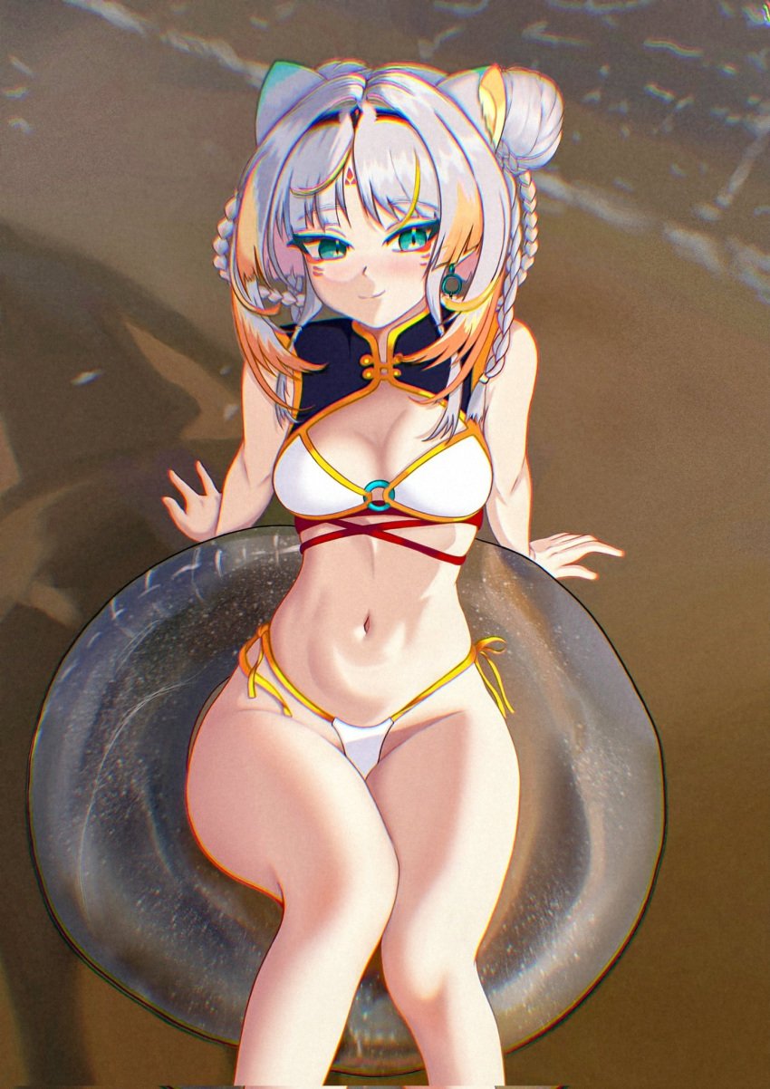 1girls 2d 2d_(artwork) alternate_costume animal_ears artist_request beach belly_button bikini bikini_bottom bikini_top blush bra embarrassed embarrassed_female female female_focus female_only front_view green_eyes high_resolution highres idol_corp idol_es latam_virtual_youtuber light-skinned_female light_skin medium_breasts navel ocean orange_hair outdoors sand sitting slim_girl smiling solo solo_female solo_focus summer swimsuit taiga_toragami thong thong_bikini tiger_ears tiger_girl two_piece_swimsuit two_tone_hair virtual_youtuber vtuber vtuberfanart water white_hair young younger_female