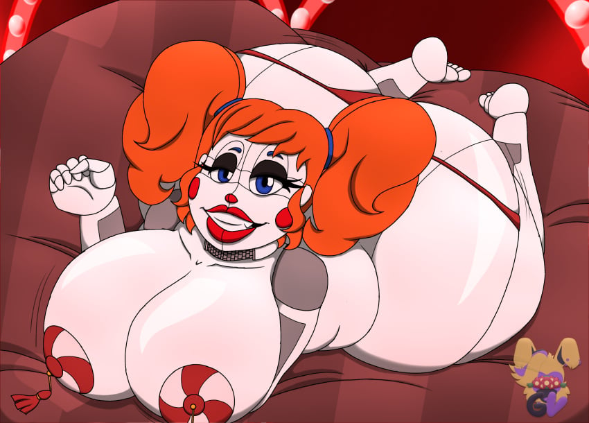 1girls baby_(fnafsl) big_ass big_breasts blue_eyes circus_baby circus_baby_(fnaf) five_nights_at_freddy's five_nights_at_freddy's:_sister_location glamrock_vengy huge_ass huge_breasts looking_at_viewer pinup pinup_pose red_hair seductive seductive_look seductive_smile solo