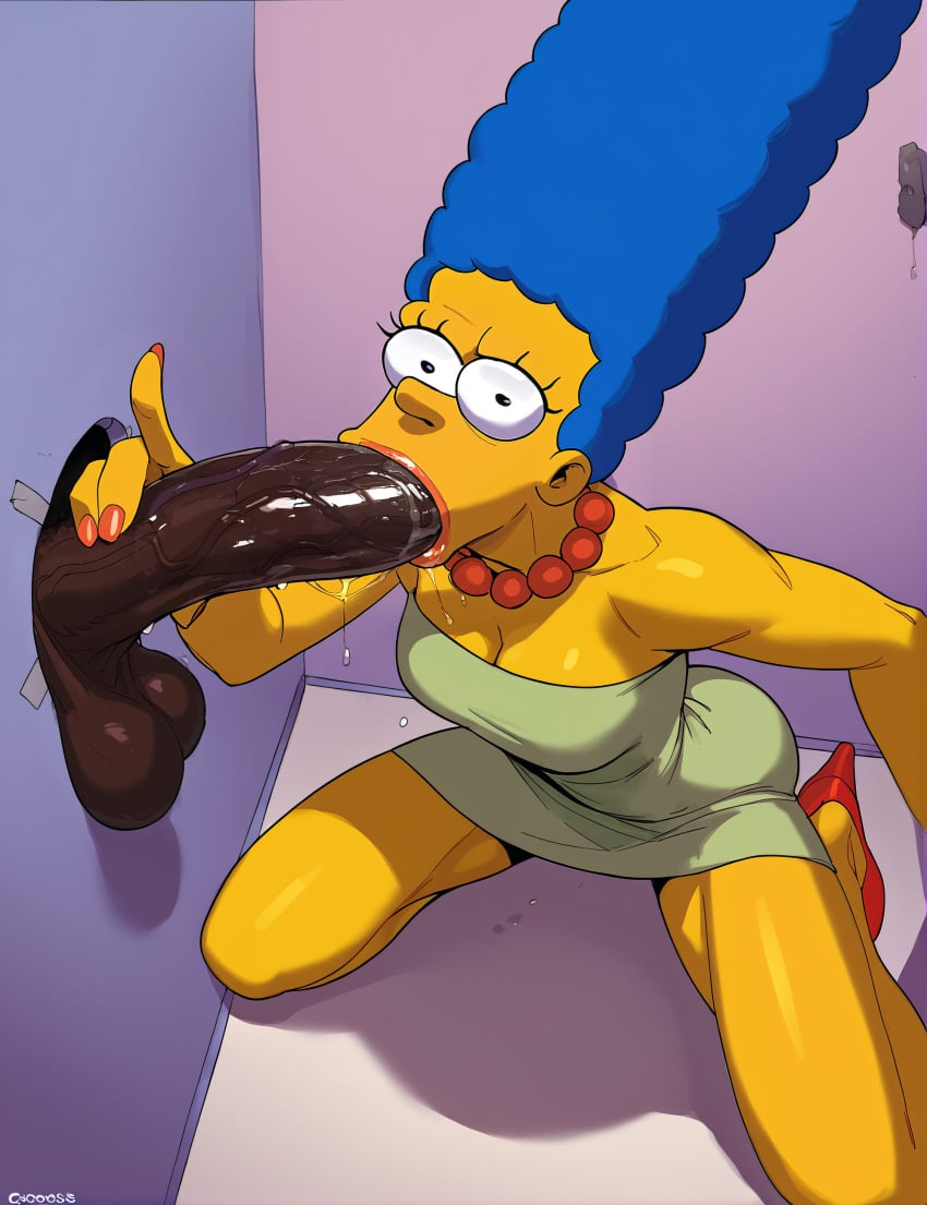 ai_generated blowjob dark-skinned_male glory_hole huge_cock male_focus marge_simpson rorioriai stable_diffusion the_simpsons