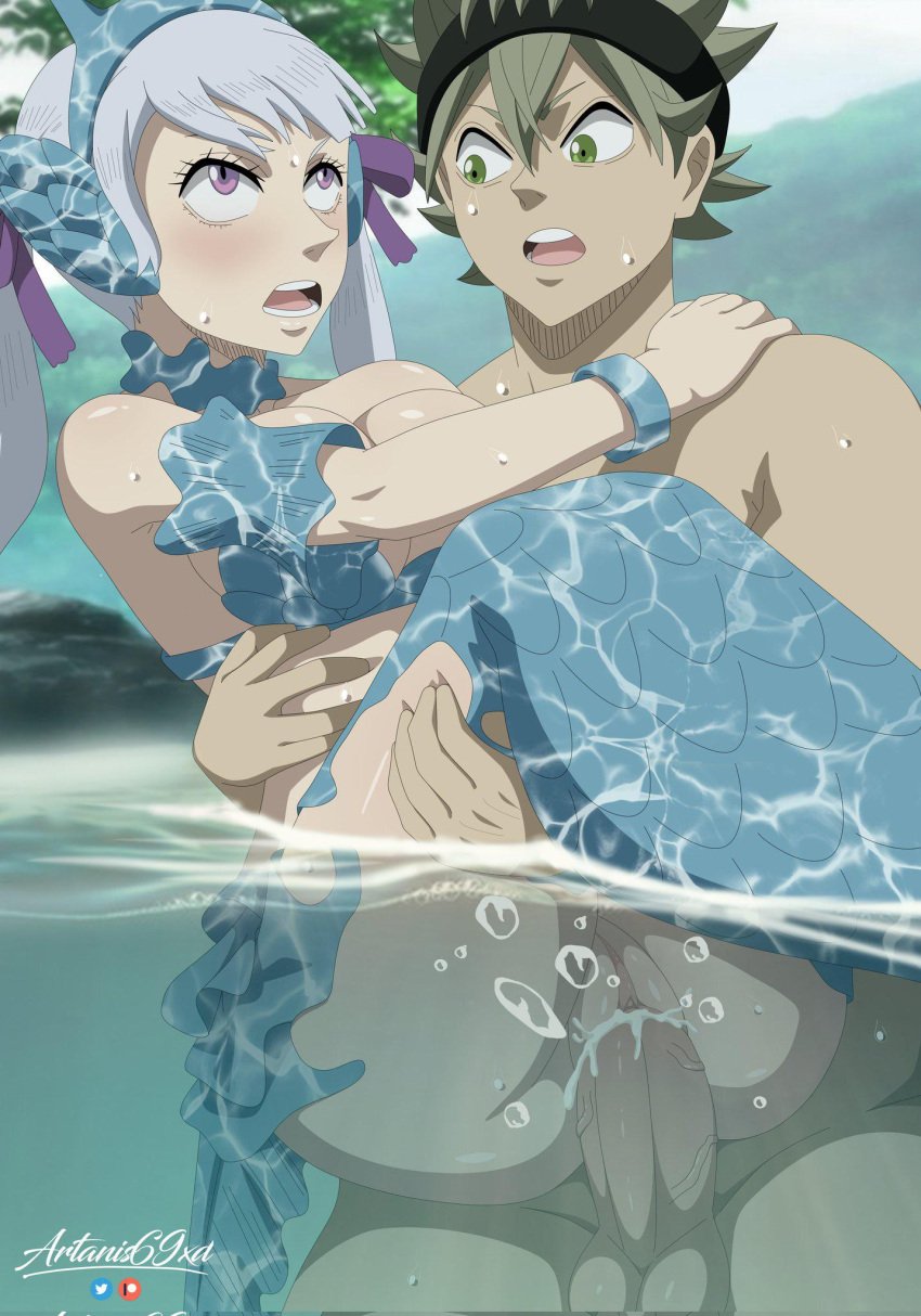 1boy 1girls ahe_gao artanis69 ass asta_(black_clover) big_ass big_breasts black_clover breasts eyes_rolling_back large_breasts mermaid mermaid_girl mermaid_pussy mermaid_tail mermaid_transformation muscular muscular_male noelle_(mermaid_form) noelle_silva purple_eyes pussy pussy_juice reverse_stand_and_carry_position reverse_suspended_congress rough_sex sex silver_hair thick_thighs thighs twintails underwater underwater_sex vaginal_penetration voluptuous_teen