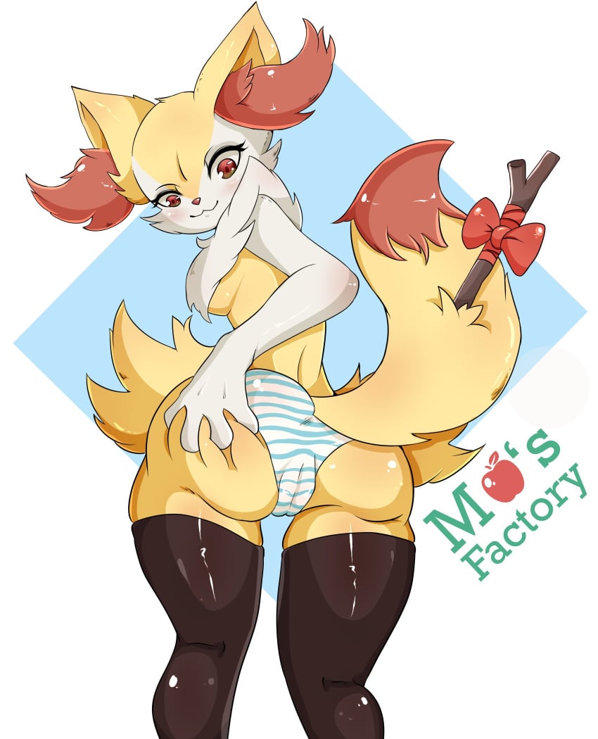 1girls 2019 :3 anthro ass ass_grab blush braixen breasts cameltoe canine clothing eyelashes female fur furry furry_only hand_on_ass hi_res inner_ear_fluff legwear looking_down mammal mapplesfactory multicolored_fur neck_tuft nintendo panties pokémon_(species) pokemon pokemon_(species) presenting presenting_hindquarters raised_tail rear_view red_eyes red_fur red_nose ribbons sideboob smile solo spread_ass spreading standing stick tail text thick_thighs thigh_gap thigh_highs tuft video_games watermark white_fur wide_hips yellow_fur