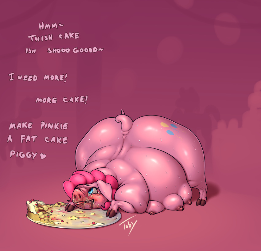 ass_up big_ass big_belly big_butt chubby fat my_little_pony pig piggy_pie_(mlp) pinkie_pie_(mlp) straight_hair sweat toby_art