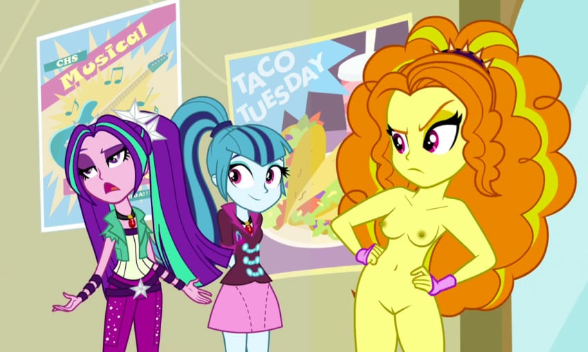 3girls accurate_art_style adagio_dazzle angry aria_blaze blue_hair blue_skin breasts correct_artstyle edited equestria_girls female female_only friendship_is_magic happy hasbro long_hair my_little_pony naked nude nude_filter orange_hair public public_nudity purple_hair purple_skin pussy rainbow_rocks raised_eyebrow school screencap screenshot screenshot_edit slayerbvc sonata_dusk the_dazzlings two_tone_hair yellow_skin