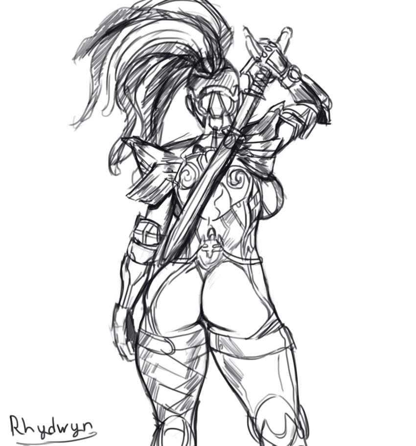 artist_name artist_signature ass black_and_white bodysuit dreadlocks master_raven pixiv rhydwyn sketch skin_tight sword tekken tekken_7 video_games