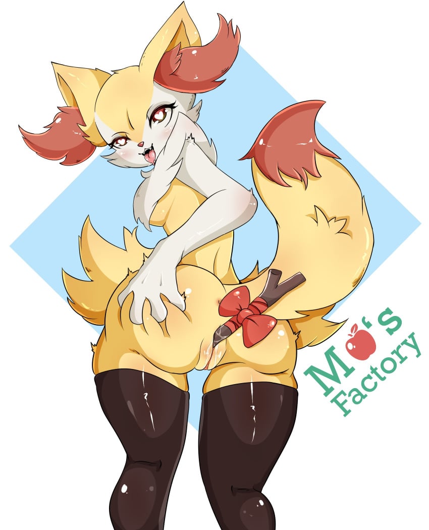 1girls 2019 anthro anus ass ass_grab blush bodily_fluids braixen breasts canine clothing eyelashes female female_penetrated fur furry furry_only genital_fluids hand_on_ass heart heart-shaped_pupils hi_res inner_ear_fluff legwear looking_up mammal mapplesfactory masturbation multicolored_fur neck_tuft nintendo open_mouth penetration pokémon_(species) pokemon pokemon_(species) pussy pussy_juice raised_tail rear_view red_eyes red_fur red_nose ribbons saliva saliva_string sideboob solo spread_ass spreading standing stick tail text thick_thighs thigh_gap thigh_highs tongue tongue_out tuft vaginal_masturbation vaginal_penetration video_games watermark white_fur wide_hips yellow_fur