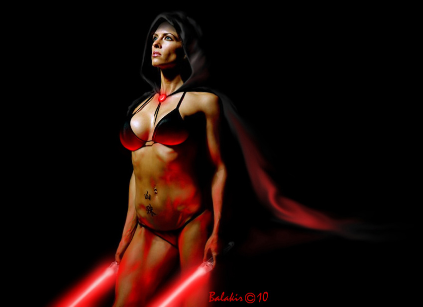 1girls 3d artist_name balakir bare_shoulders big_breasts bikini bikini_bottom bikini_top busty curvy eyelashes female female_only front_view holding_object hoop hourglass_figure human jedi lightsaber looking_up marking midriff original_character pose posing shiny shiny_skin solo spread_legs spreading standing star_wars stockings swimsuit tattoo thick_thighs thong voluptuous weapon wide_hips