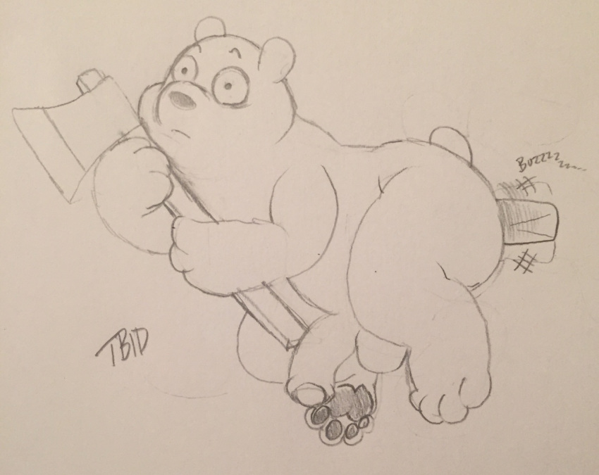 2015 anal anal_sex balls black_and_white cartoon_network celestial dildo fire_axe foreskin fur furry furry_only gay ice_bear male male_only mammal pawpads penetration penis polar_bear sex_toy shocked solo traditional_media_(artwork) uncut ursid ursine vibrator we_bare_bears