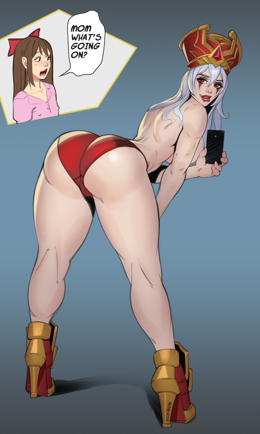 1girls ass bent_over blizzard_entertainment breasts female heroes_of_the_storm high_heels human human_priest lipstick mascara mikiron panties partially_clothed red_eyes red_panties sally_whitemane scarlet_crusade selfie tagme thighs underwear warcraft white_hair world_of_warcraft