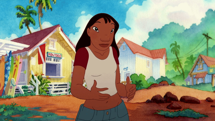 1girls animated areolae big_breasts black_hair breast_expansion breast_squish breasts brown_eyes building chubby cleavage clouds dark-skinned_female dark_skin disney edit female holding_breasts human hyper_breasts jean_shorts lilo_and_stitch nani_pelekai navel nipples outside public_nudity screenshot screenshot_edit shorts sky t-shirt topless tree wide_hips yetig