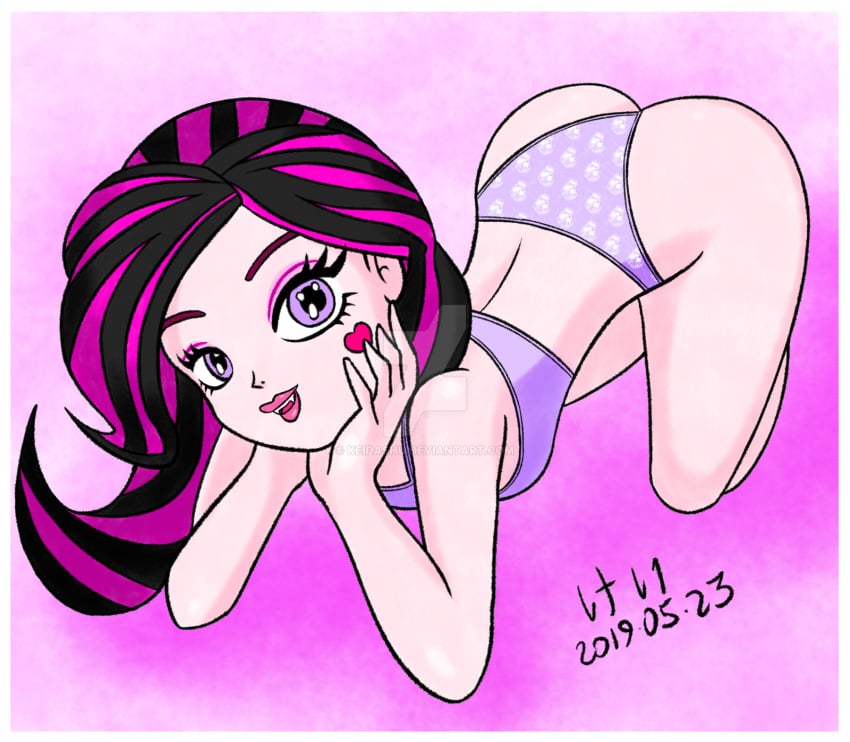 draculaura female keidashu looking_at_viewer monster_high pinup purple_eyes solo two_tone_hair underwear