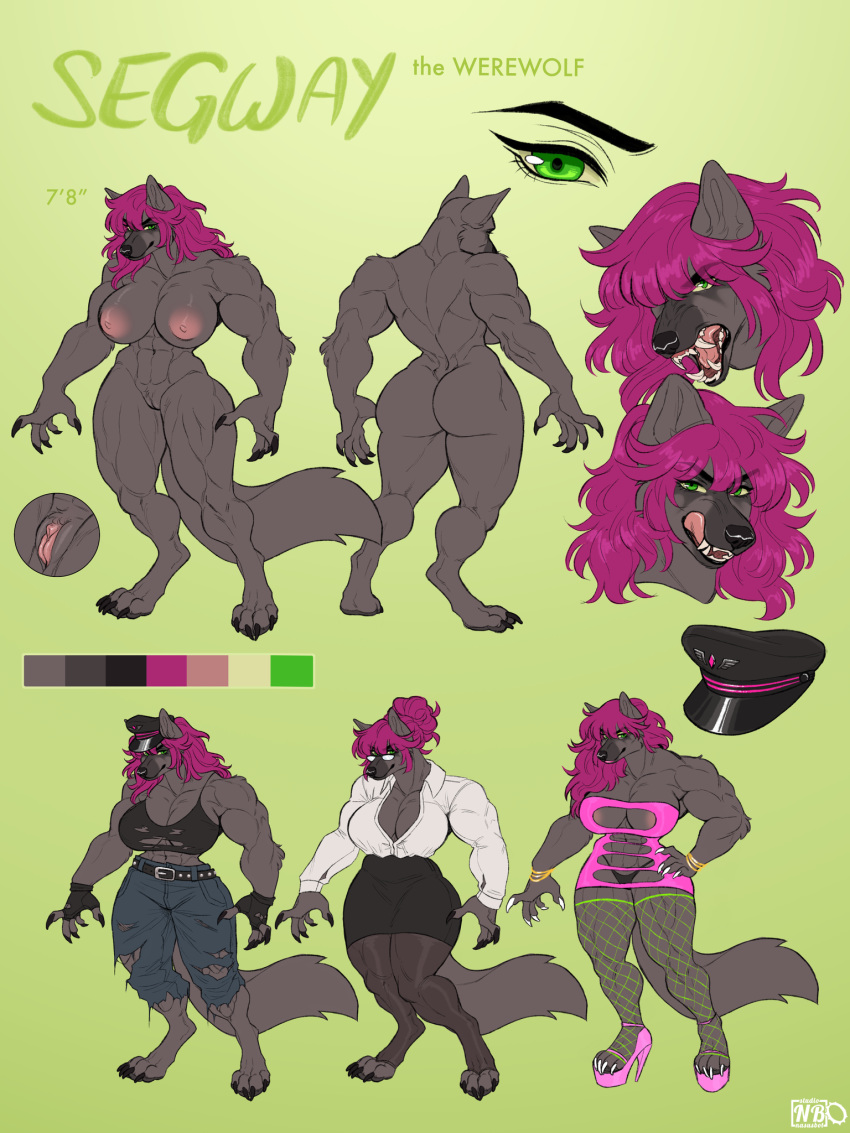 2019 abs anthro ass big_breasts big_butt breasts canid canine canis clothed clothing digital_media_(artwork) eyewear female fur glasses hair hat headgear headwear hi_res invalid_tag looking_at_viewer mammal model_sheet muscular muscular_female nasusbot navel nipples nude puffy_nipples pussy segway_(segwayrulz) simple_background skimpy solo standing teacher text thick_thighs wolf