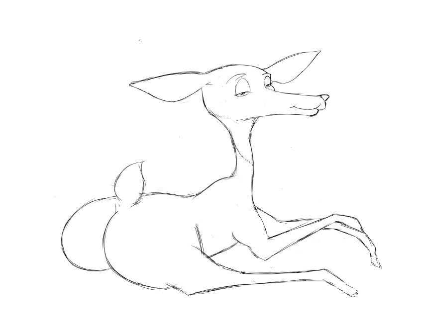 ass big_butt cervid crazykat female feral giselle_(open_season) half-closed_eyes hi_res looking_at_viewer looking_back mammal open_season raised_tail rear_view seductive simple_background sketch smile solo