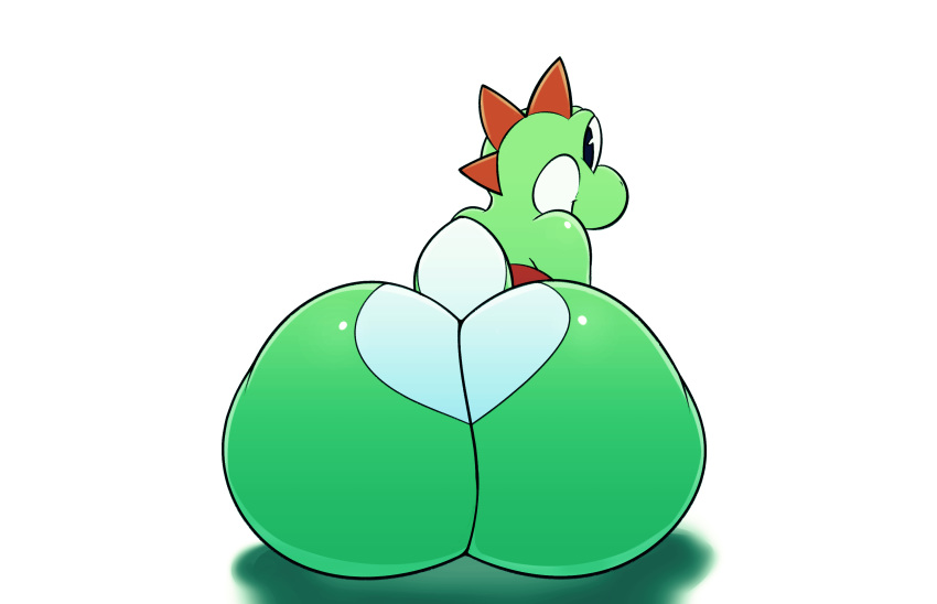 ass big_butt butt_focus green_yoshi hi_res huge_butt hyper hyper_butt looking_at_viewer looking_back male male_only mario_(series) nintendo nude reptile scalie simple_background sitting smile solo video_games vun yoshi