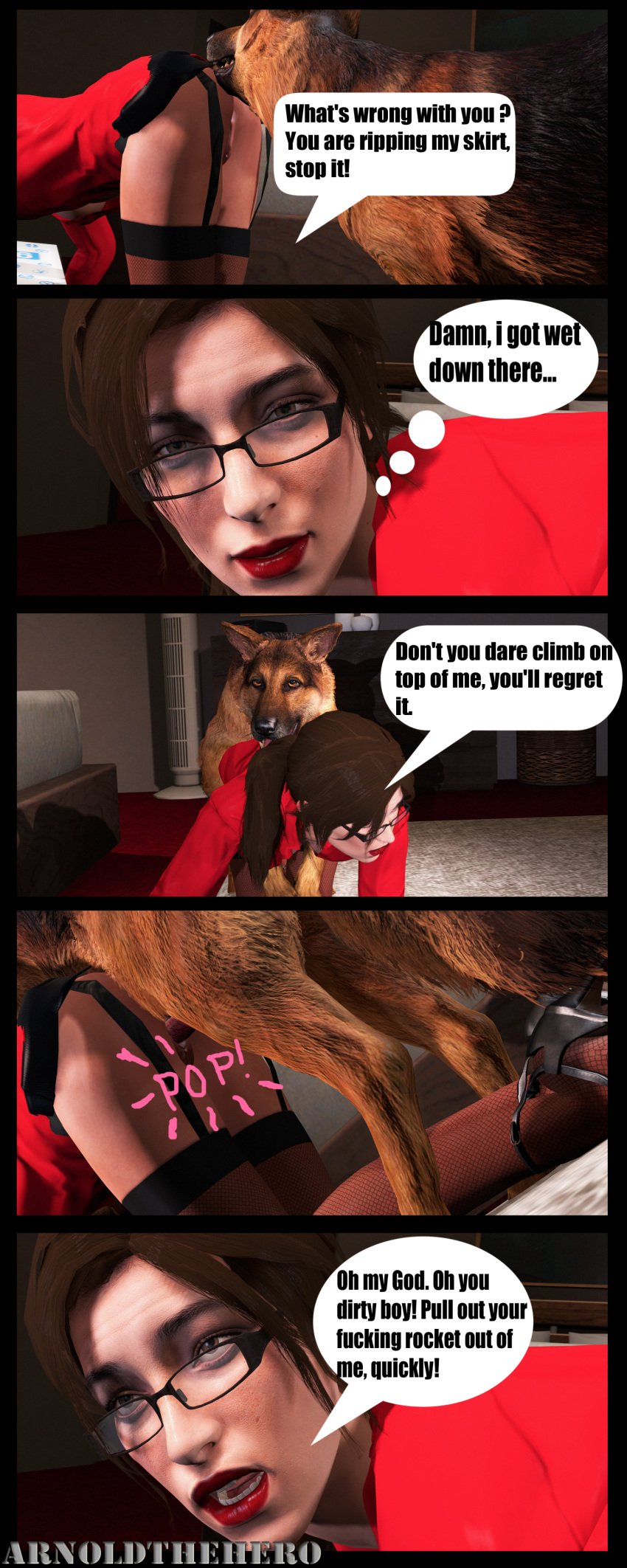 3d animal_genitalia animal_penis arnoldthehero blouse brown_hair canine canine_penis dog_penis female german_shepherd lara_croft lara_croft_(survivor) short_hair source_filmmaker stockings tagme tomb_raider vaginal_penetration zoophilia