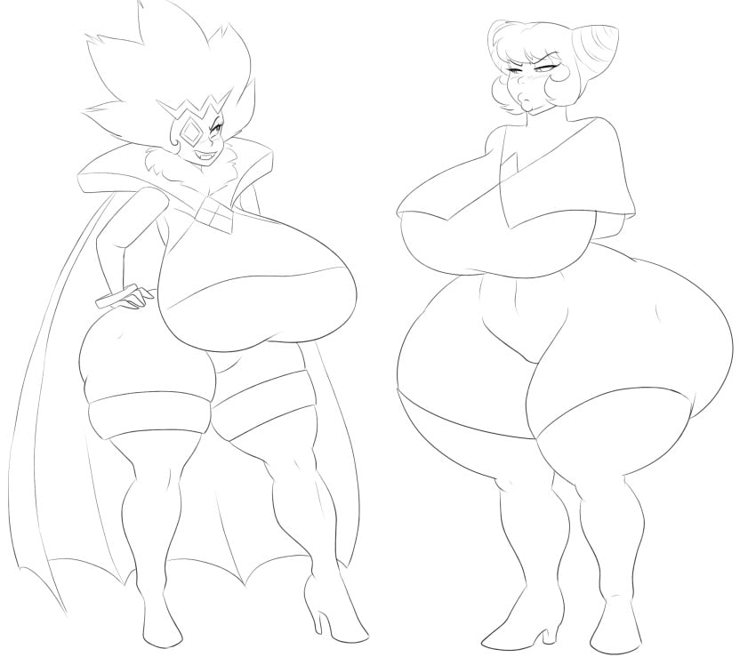 black_and_white cartoon_network emerald_(steven_universe) holly_blue_agate huge_ass huge_breasts marauder6272 steven_universe wide_hips