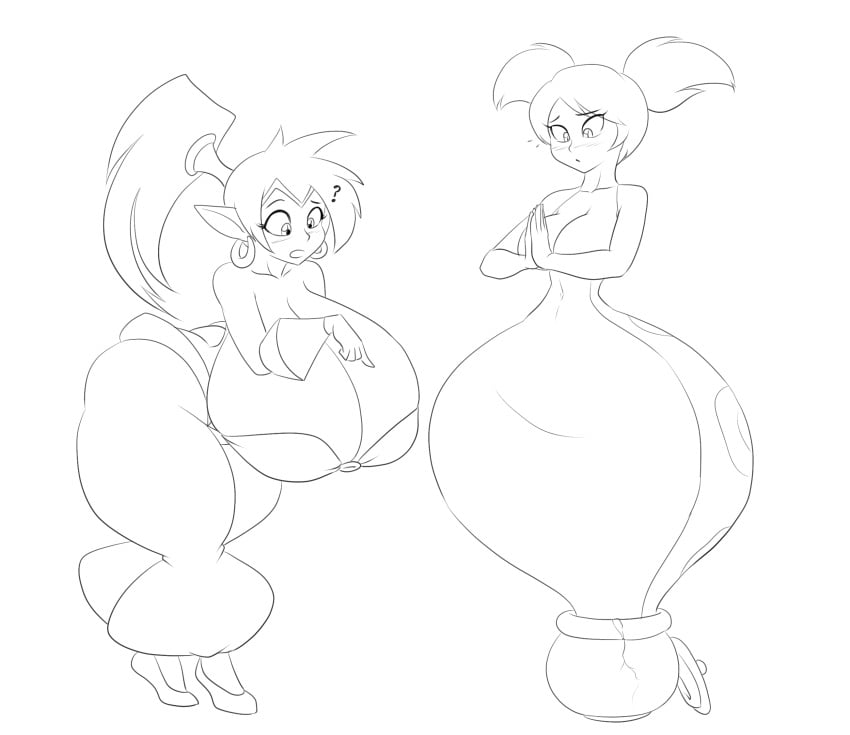 genie huge_ass huge_breasts marauder6272 monochrome naga shantae shantae_(character) smooth_skin snake tuki_(shantae) wide_hips