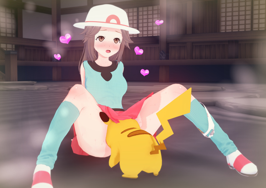 1boy 1girls blush clothed_female_nude_male cunnilingus feral furry heart larger_female leaf_(pokemon) licking nintendo oral panties panties_around_leg pikachu pokémon_(species) pokemon pokemon_frlg pokemon_rgby pokephilia rodent size_difference skirt skirt_lift smaller_male steam super_smash_bros. sweat witchanon