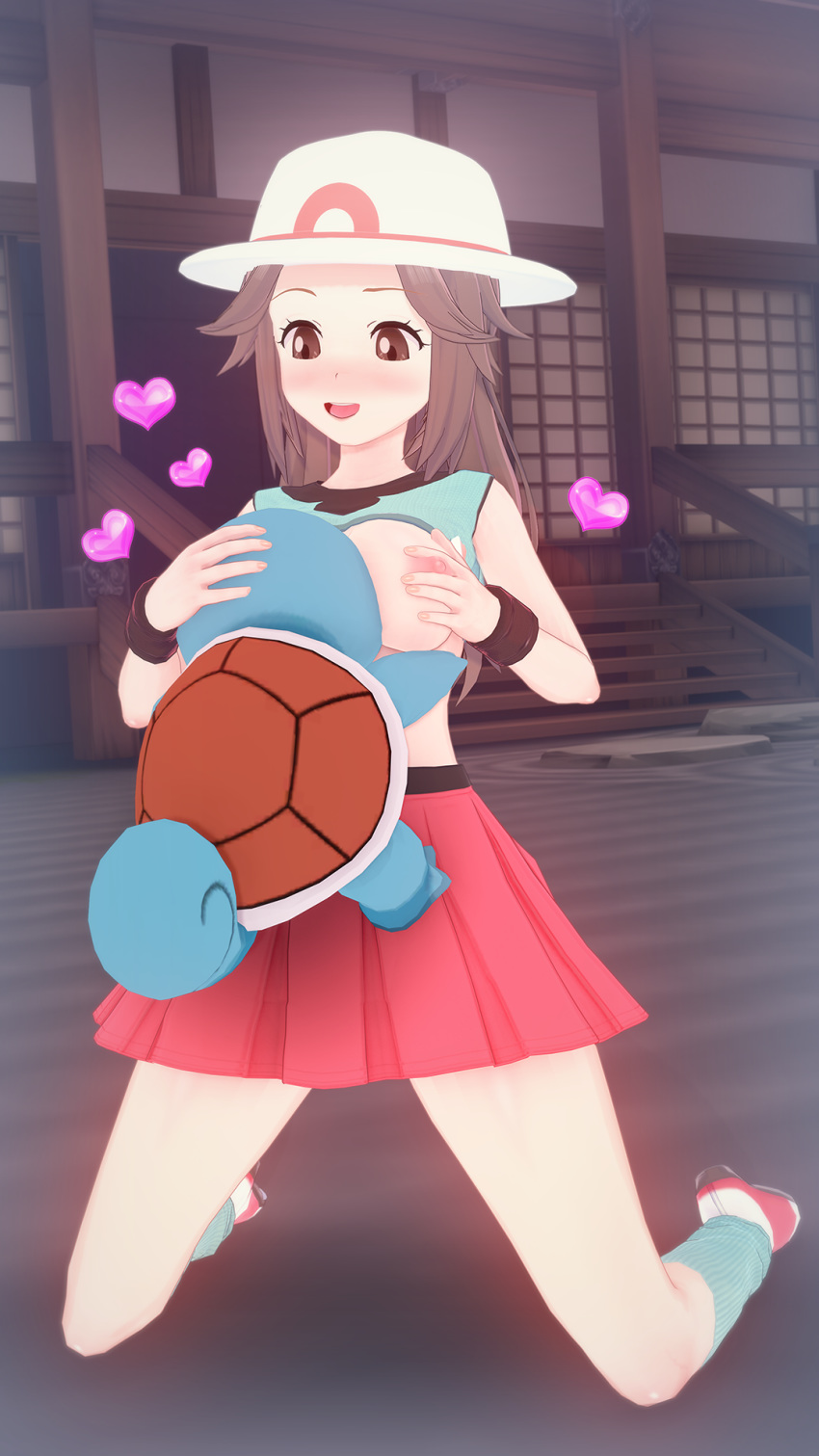 1girls 3d ambiguous_gender blush breasts clothing feral hat heart hug human larger_female leaf_(pokemon) motorboating nintendo nipples partially_clothed pokemon pokemon_frlg pokemon_rgby pokephilia sandwiched size_difference skirt smothering squirtle super_smash_bros. turtle witchanon