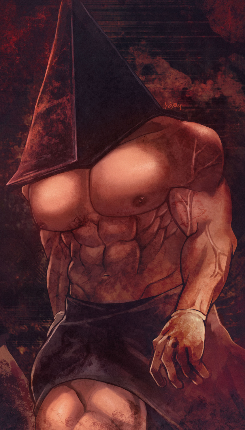 abs bara bara_tits big_pecs dead_by_daylight gloves helmet horror male male_only muscular muscular_male muscular_thighs pecs pyramid_head silent_hill silent_hill_2 solo topless topless_male veiny_muscles yosugorou0803