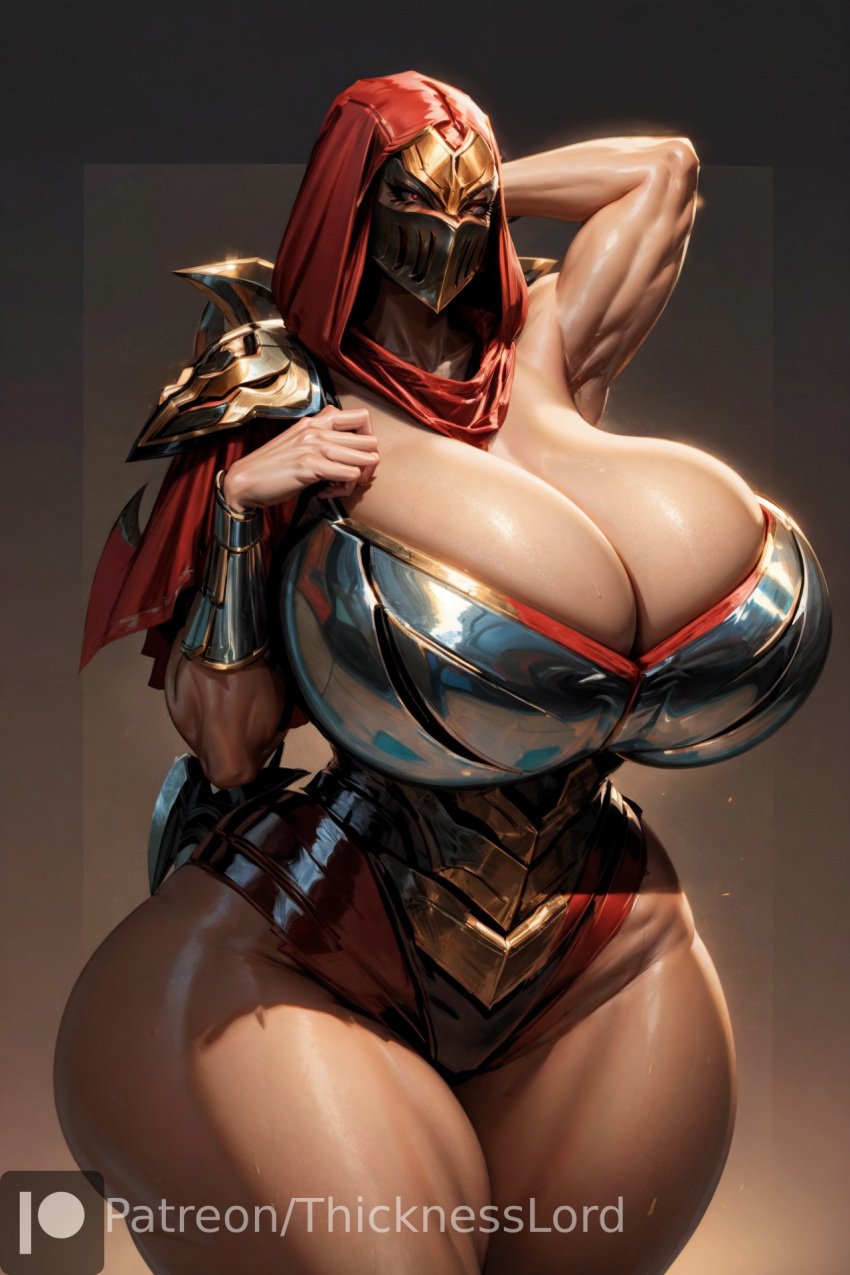 1girls absurd_res absurdres ai_generated alternate_body_type alternate_breast_size alternate_costume armor armpits arms_behind_head arms_up biceps big_ass big_breasts breasts breasts_bigger_than_head child_bearing_hips curvaceous curves curvy curvy_body curvy_female curvy_figure curvy_hips female female_only genderswap_(mtf) hi_res high_resolution highres hips hips_wider_than_shoulders hood hourglass_figure huge_breasts hyper hyper_breasts league_of_legends masked masked_female massive_breasts massive_thighs monster monster_girl muscular muscular_female red_eyes riot_games rule_63 self_upload shiny_skin skull_crushing_thighs solo solo_female solo_focus stable_diffusion thick_thighs thicknesslord thigh_gap thighs voluptuous voluptuous_female wide_hips zed