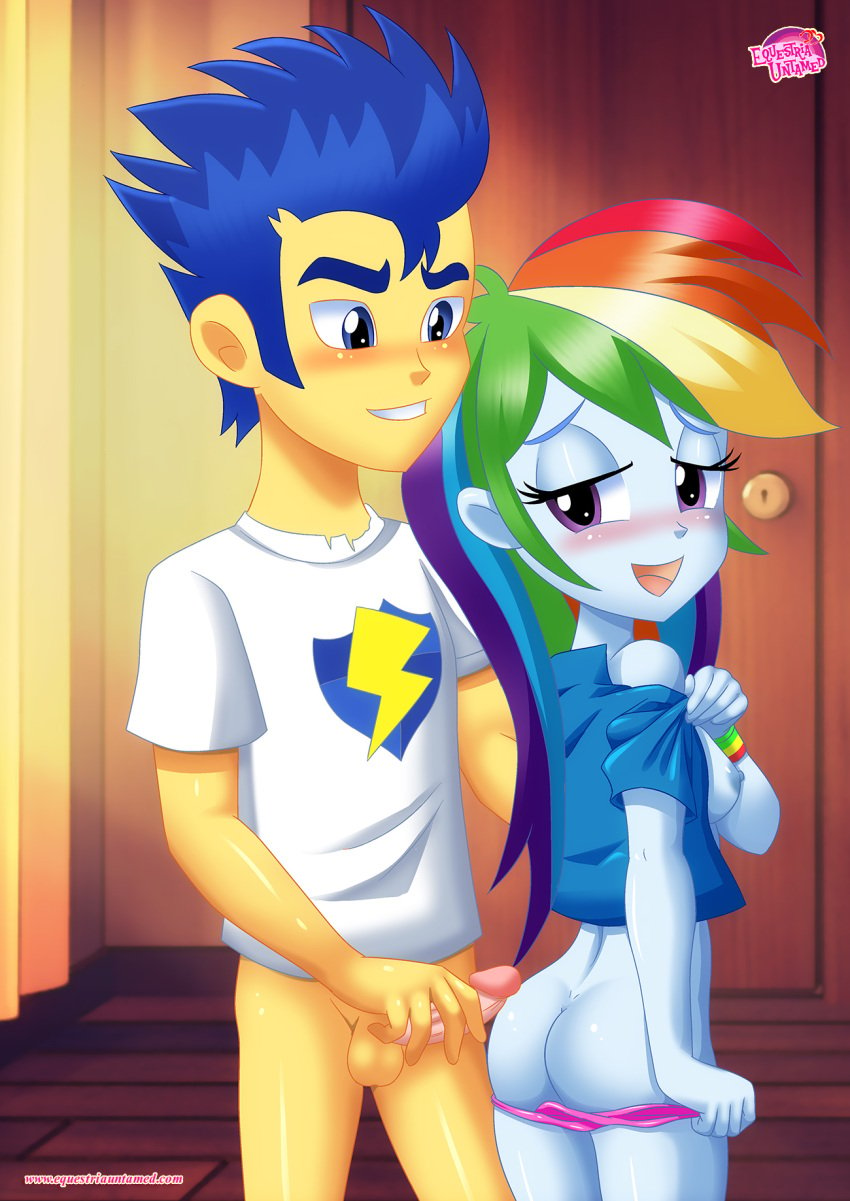 1boy 1boy1girl 1girls ass balls bbmbbf blush bottomless breasts equestria_girls equestria_untamed female flash_sentry friendship_is_magic hasbro male male/female my_little_pony nipples open_mouth palcomix penis rainbow_dash_(eg) rainbow_dash_(mlp) sideboob straight teeth tongue