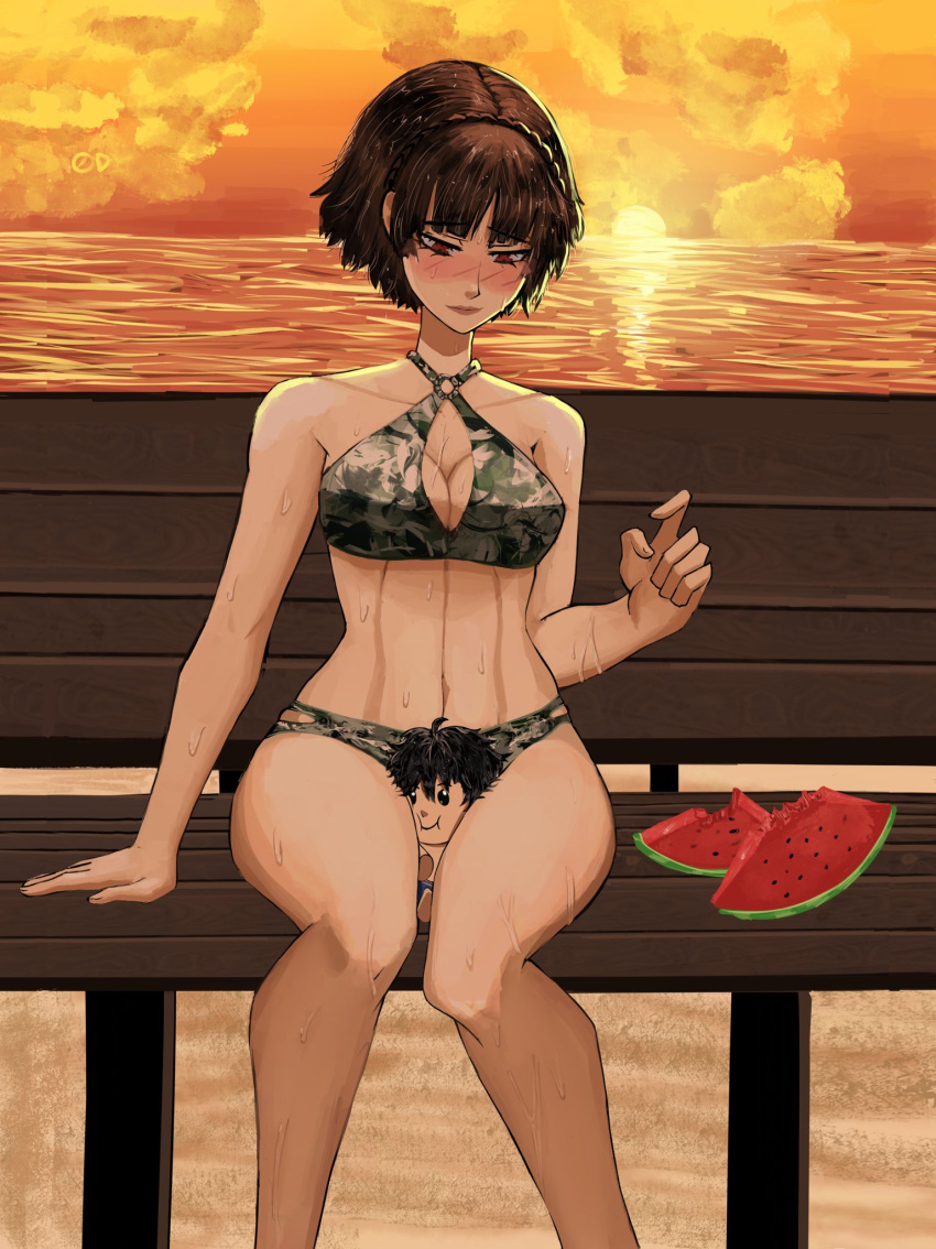 atlus breasts chaosoded female female_only makoto_niijima persona persona_5 short_hair solo swimsuit tagme