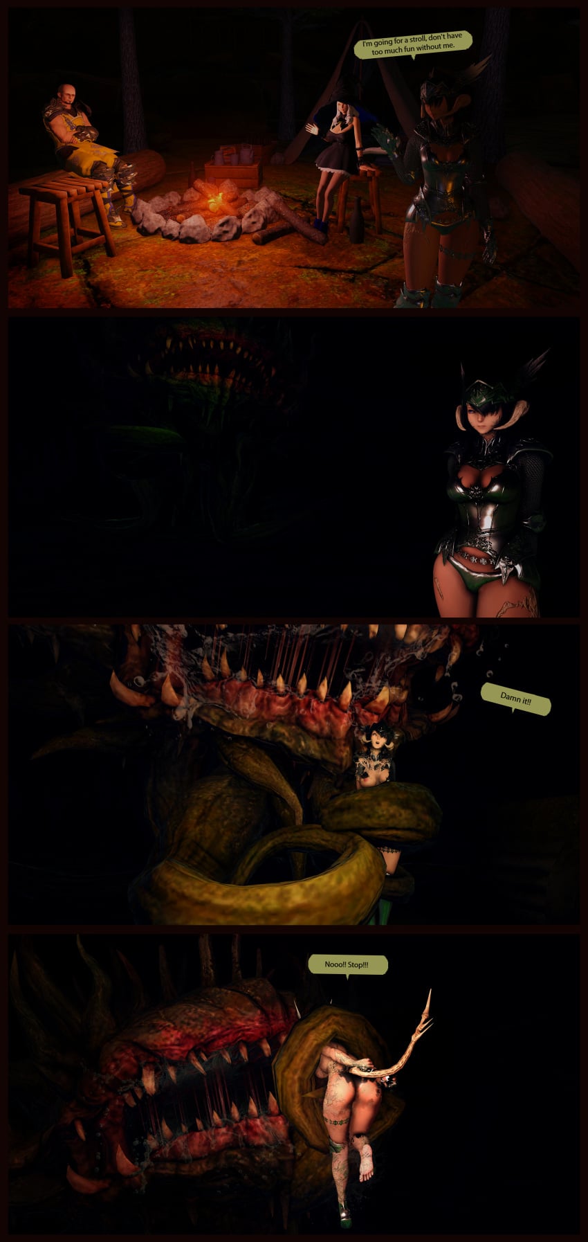 au_ra auri_lover campfire eaten_alive final_fantasy_xiv highlander hyur imminent_vore inside_stomach knight malboro melting_clothes miqo'te monk monster monster_on_female morbol saliva swallowed_whole tentacle vore vore_belly witch_hat