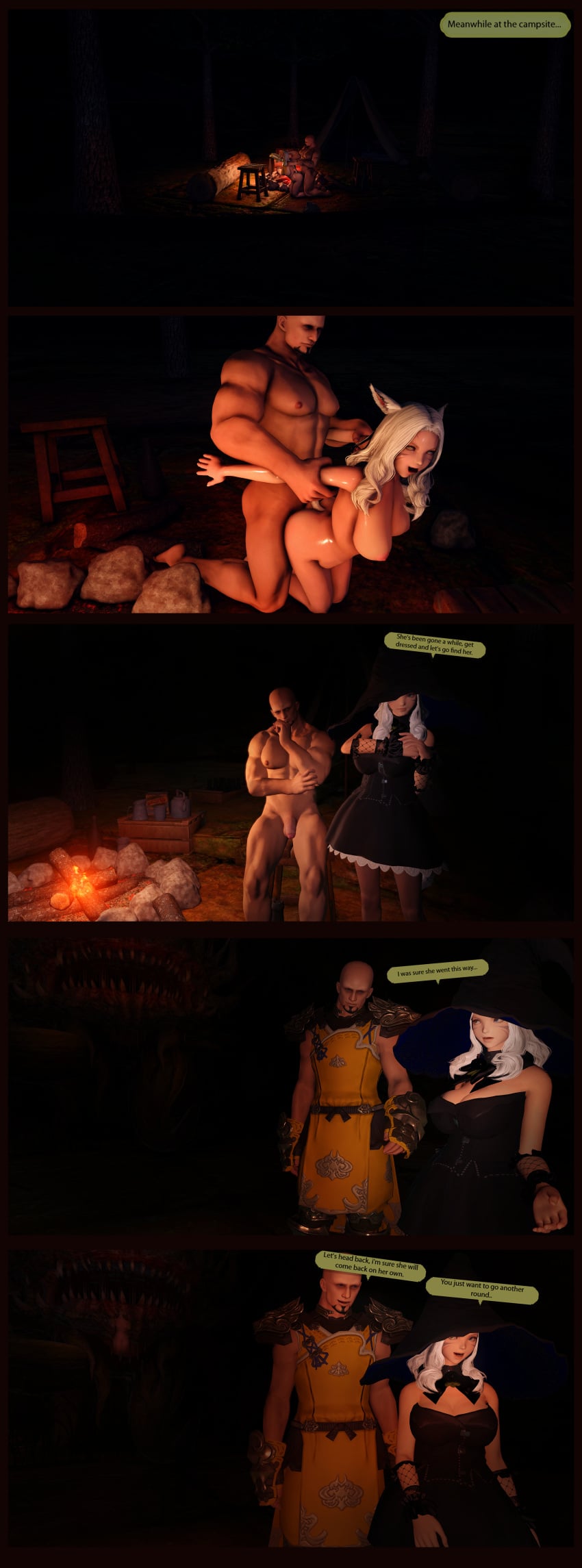 au_ra auri_lover campfire doggy_style eaten_alive final_fantasy_xiv highlander hyur inside_stomach knight malboro melting_clothes miqo'te monk morbol saliva sex swallowed_whole tentacle vore vore_belly witch_hat