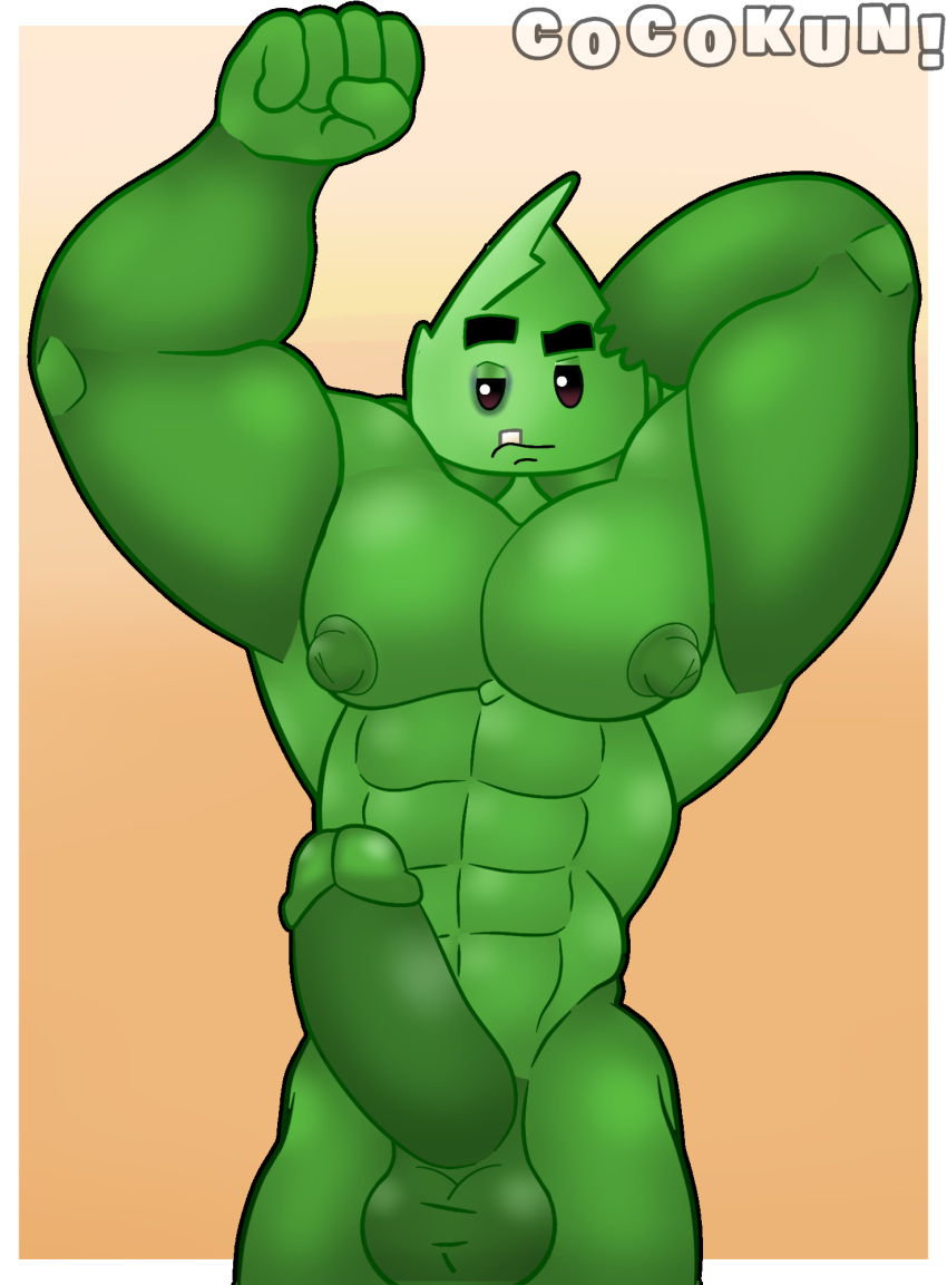 1boy abs artist_name ballsack big_muscles big_pecs big_penis buff_male cocokun! dick enforce-mint facing_forward fanart front_view gay green_body green_nipples green_penis green_skin male male_only muscular muscular_male pecs plants_vs_zombies plants_vs_zombies_2:_it's_about_time power_mints_(pvz) showing_off solo solo_male