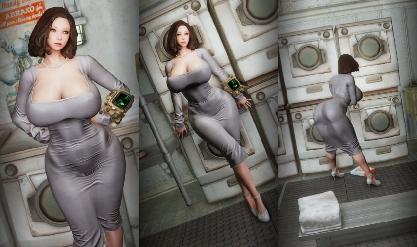 3d ass_focus bethesda_softworks curvy dongtan_dress emotrashcan fallout tight_clothing tight_dress vault_dweller washing_machine