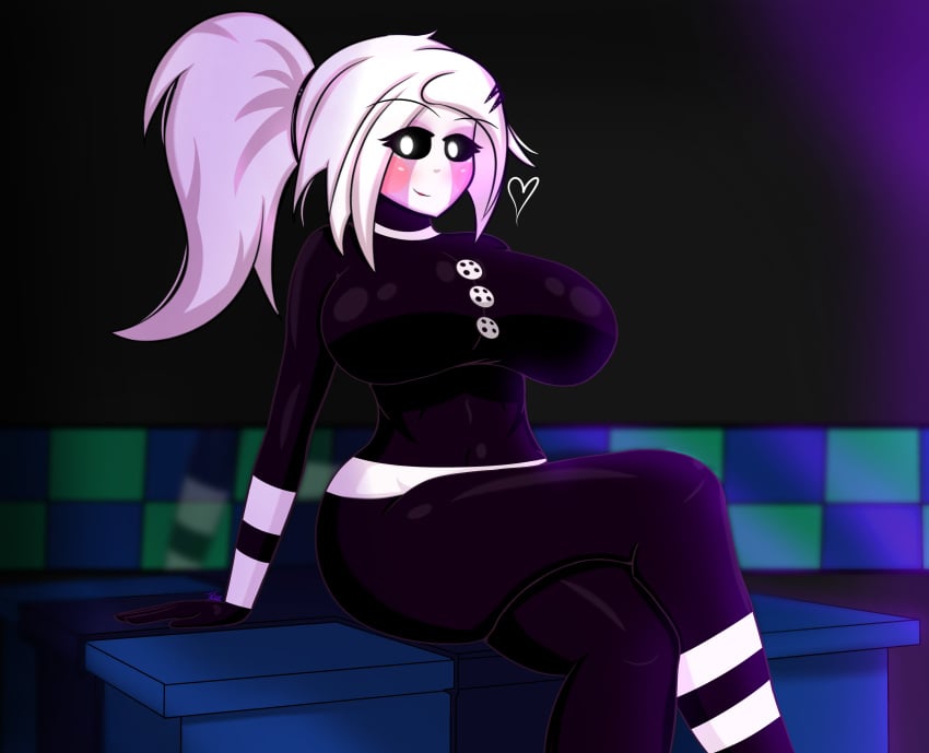 4k big_breasts blurry_background blush blushing_at_viewer breasts breasts_bigger_than_head buttons five_nights_at_freddy's five_nights_at_freddy's_2 five_nights_in_anime fnia glowing glowing_eyes gothtrishy heart hi_res highres huge_breasts legs_crossed long_hair long_sleeves marionette_(fnaf) ponytail puppet_(fnaf) purple_body seductive seductive_look shiny shiny_clothes shiny_skin smile smiling smiling_at_viewer solo thick_thighs thighs white_body white_eyes white_hair