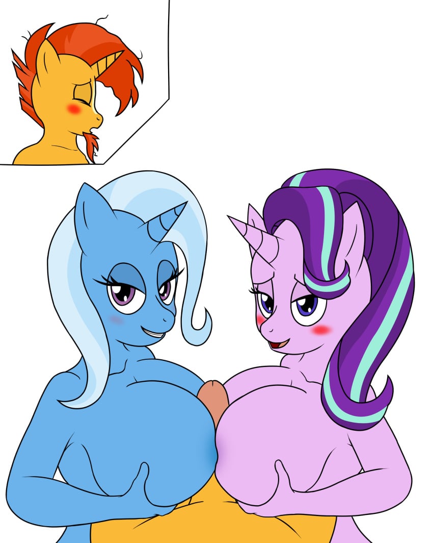 absurdres anthro breasts equid female friendship_is_magic furry group group_sex highres horn humanoid_penis large_breasts male mammal my_little_pony paizuri penis sex starlight_glimmer steelph straight sunburst_(mlp) threesome trixie_(mlp) unicorn