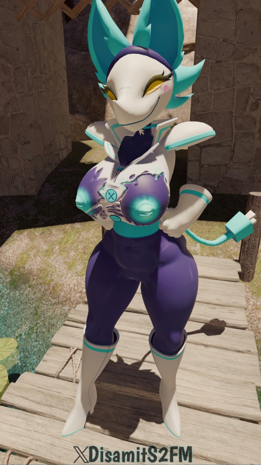 1girls 3d beach breasts deltarune disamitanthro ear feline female furry manager s2fm solo source2 source2filmmaker tagme tasque_manager_(deltarune) twitter undertale undertale_(series) username