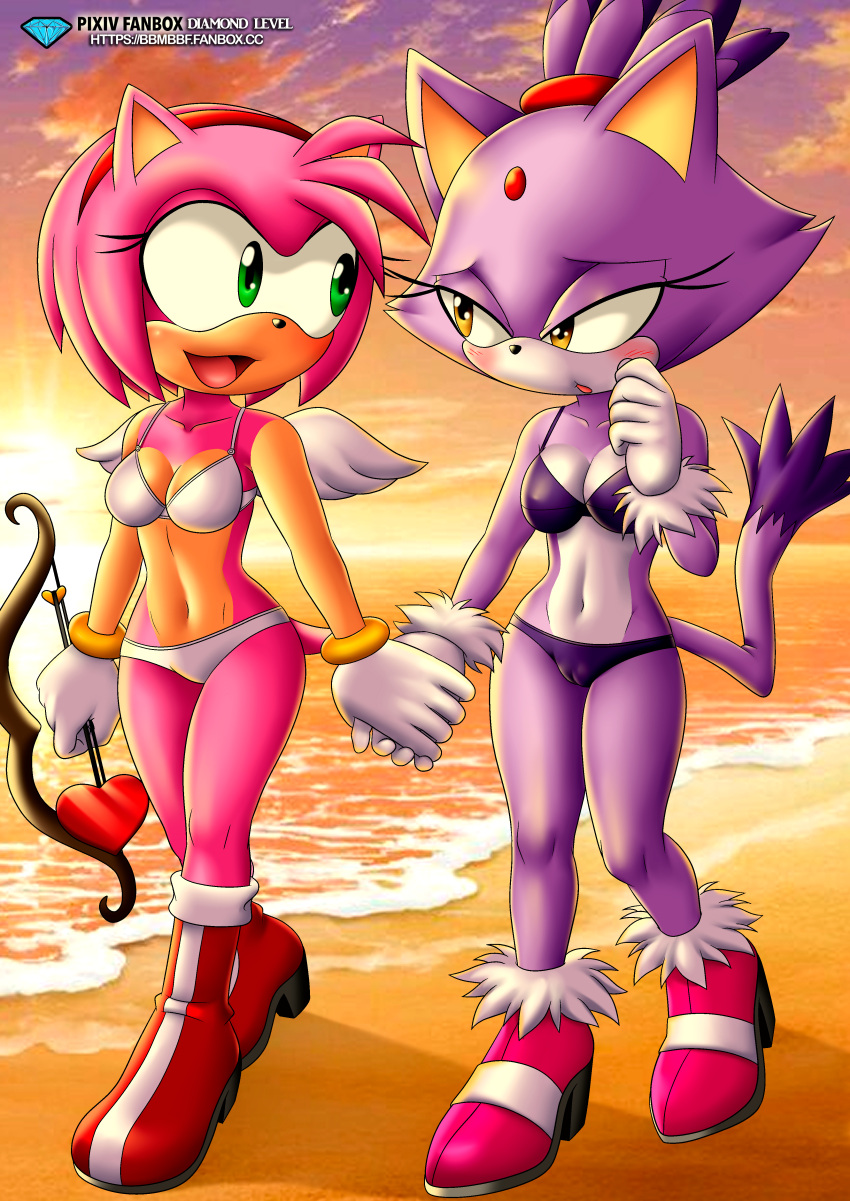 2girls amy_rose anthro bbmbbf blaze_the_cat blush cupid's_arrow diamond_level female female/female female_only multiple_girls open_mouth palcomix pietros_secret_club sega sonic_(series) sonic_the_hedgehog_(series) tongue yuri