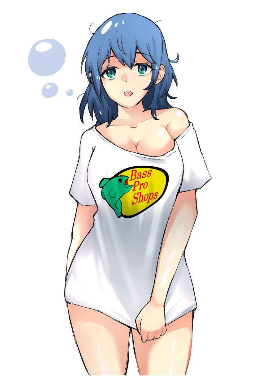 1340smile blue_eyes blue_hair breasts byleth_(fire_emblem) byleth_(fire_emblem)_(female) female female_only fire_emblem fire_emblem:_three_houses looking_at_viewer nintendo shirt solo