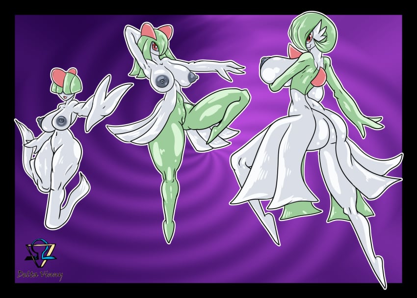 areola ass big_ass big_breasts big_butt bimbo bimbofied breasts deltavinny female gardevoir generation_3_pokemon genitals green_body green_hair grey_areola grey_nipples group hair hair_over_eyes hand_behind_head hi_res huge_breasts huge_thighs humanoid kirlia large_breasts looking_at_viewer looking_back looking_back_at_viewer navel nintendo nipples pokemon pokemon_(species) purple_background pussy ralts reaching_towards_viewer rear_view red_eyes simple_background thick_thighs thighs trio white_body wide_hips