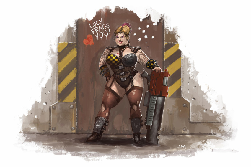 1girls arm_tattoo big_breasts body_armor boobplate character_name clothed female john_mueller large_breasts lucy_(quake3) quake_3 quake_3_arena rocket_launcher solo tattoo tattooed_arm thick_thighs thighhighs torn_thighhighs voluptuous voluptuous_female