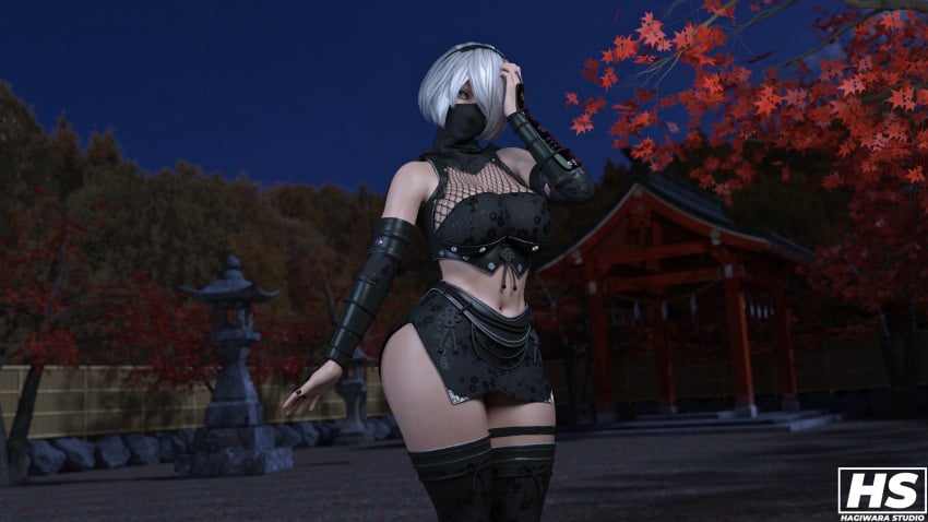 3d android ass big_ass big_breasts blindfold breasts curvaceous female female_only hagiwara_studio nier nier:_automata ninja robot_girl sexbot solo solo_female tagme thick_thighs white_hair wide_hips yorha_2b