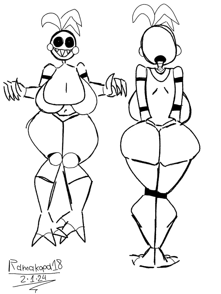 animatronic ass bib big_ass big_breasts five_nights_at_freddy's five_nights_at_freddy's_2 large_breasts large_female ramakopa_(artist) robot robot_girl sketch toy_chica_(fnaf)