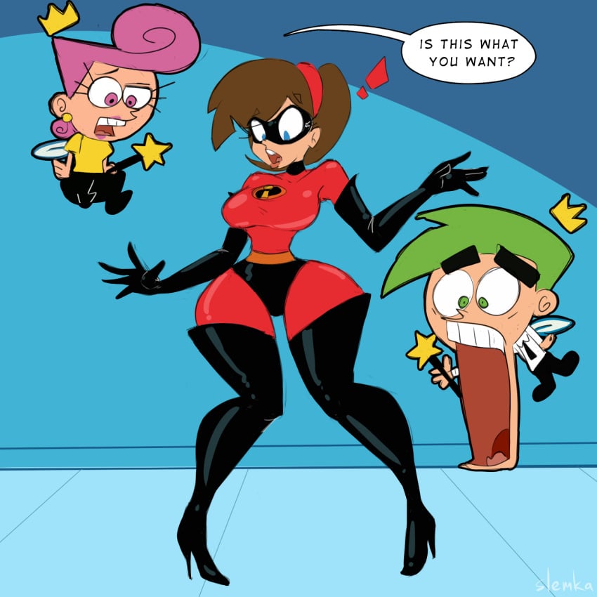 aged_up big_breasts cosmo_fairywinkle-cosma cosplay elastigirl elastigirl_(cosplay) gender_transformation genderswap genderswap_(mtf) helen_parr large_breasts nickelodeon rule_63 slemka teenager the_fairly_oddparents the_incredibles thick_thighs timantha timmy_turner wanda wanda_fairywinkle-cosma wide_hips