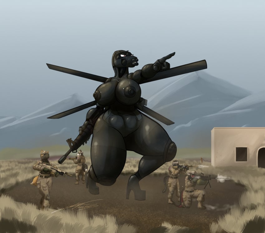 aeromorph aircraft black_hawk chubby desert helimorph huge_breasts living_aircraft living_helicopter living_machine naked thick_thighs xcronic